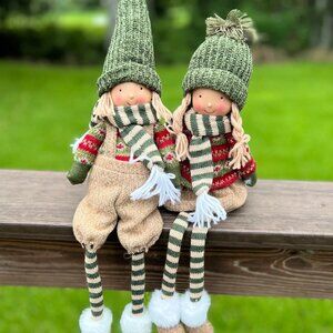 Green Nordic Knit Fabric Boy or Girl Shelf Sitter Christmas Decoration Gift